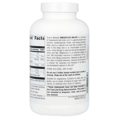Malato de magnesio 3750 mg, (1250 mg por comprimido) de Source Naturals Source Naturals SNS-00535-00262 Suplementos Minerales...