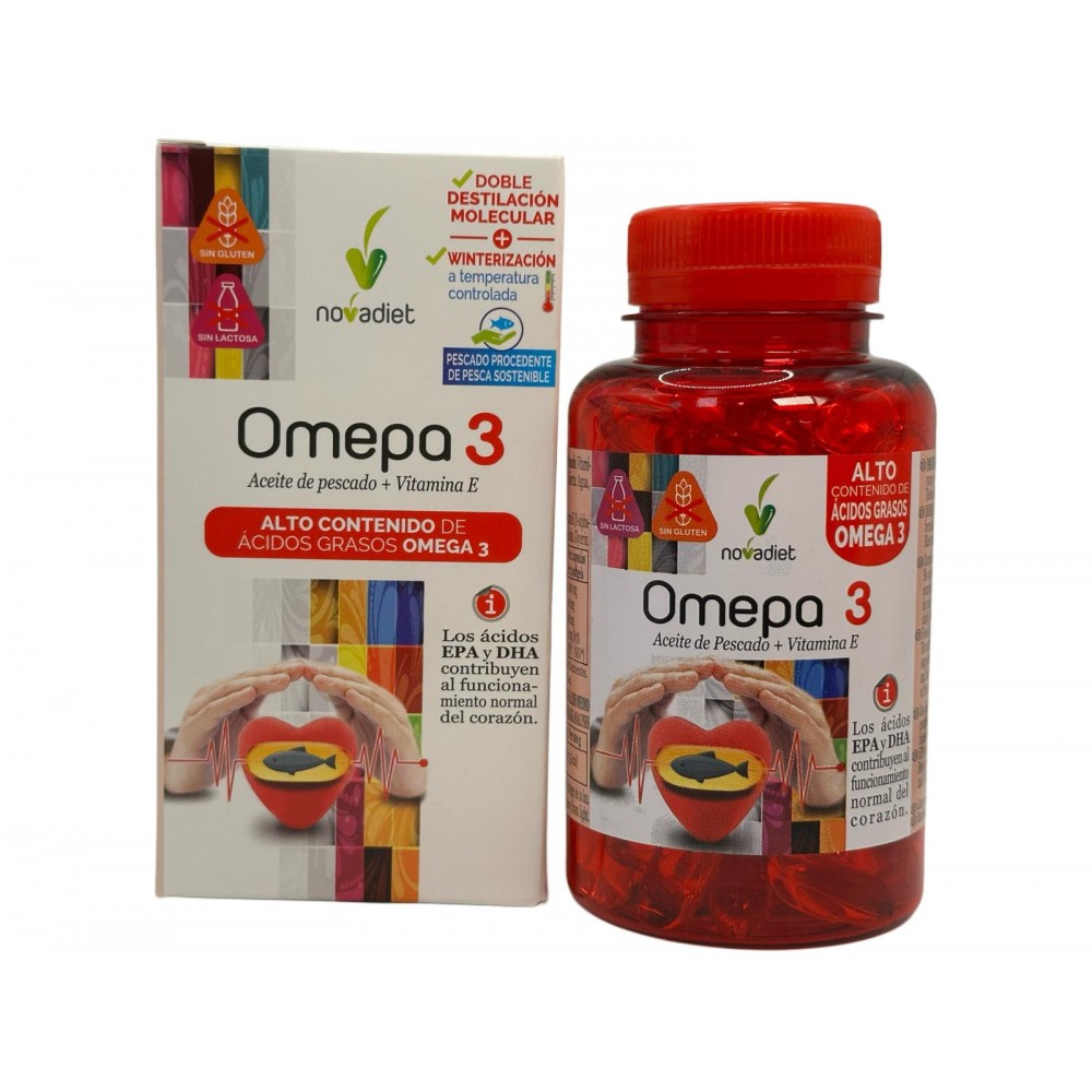 Omepa 3 (Omega 3 + Vitamina E) 90 Perlas de Novadiet Novadiet NOV-10024 Ayudas niveles Colesterol y Trigliceridos salud.bio