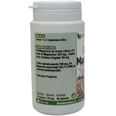 Citrato de Magnesio 625mg 90 cápsulas vegetales de Manabios Manabios 111444 Suplementos Minerales  salud.bio