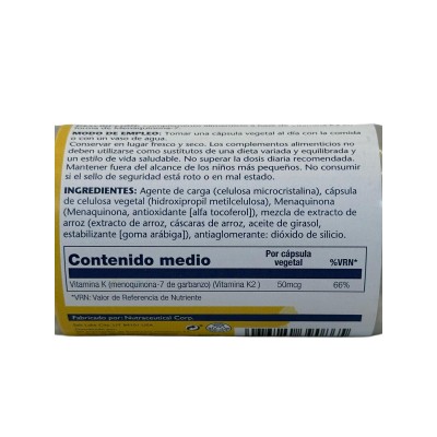 Vitamina K2 (Menaquinone-7) 30 VegCaps. Apto para veganos de Solaray SOLARAY SOLA-39086 Articulaciones, Huesos, Tendones y Mu...