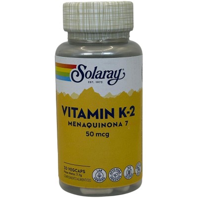 Vitamina K2 (Menaquinone-7) 30 VegCaps. Apto para veganos de Solaray SOLARAY SOLA-39086 Articulaciones, Huesos, Tendones y Mu...