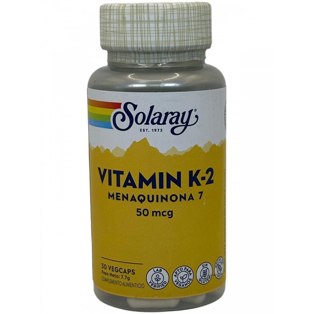 Vitamina K2 (Menaquinone-7) 30 VegCaps. Apto para veganos de Solaray SOLARAY SOLA-39086 Articulaciones, Huesos, Tendones y Mu...