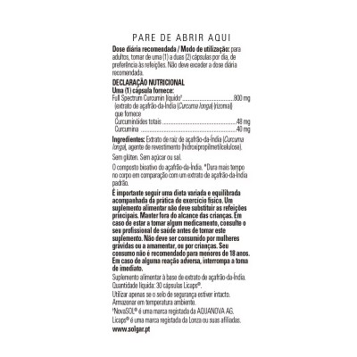 Full Expectrum Cúrcuma (Curcumin) 30 cápsulas de Solgar SOLGAR 1659597 Suplementos Naturales acción Analgesica, Antiinflamato...