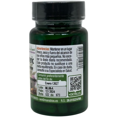 Cúrcuma CONCENTRA MAX 10.750mg 48 cápsulas con piperina de Manabios Manabios 111209 Suplementos Naturales acción Analgesica, ...