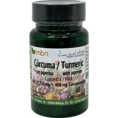 Cúrcuma CONCENTRA MAX 10.750mg 48 cápsulas con piperina de Manabios Manabios 111209 Suplementos Naturales acción Analgesica, ...