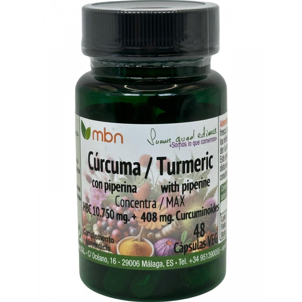 Cúrcuma CONCENTRA MAX 10.750mg 48 cápsulas con piperina de Manabios Manabios 111209 Suplementos Naturales acción Analgesica, ...