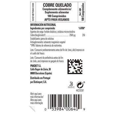 Cobre Quelado 100 Comprimidos de Solgar Solgar 100640 Vitaminas y Minerales salud.bio