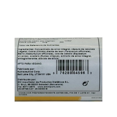 Citrato de Cobre (Copper) 2mg 60 Cápsulas Vegetales de Solaray SOLARAY SOLA-04596 Vitaminas y Minerales salud.bio