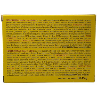 Herbensurina RENAL 30 Comprimidos de Deiters DEITERS DEI-00161 Bienestar urinario. Ayuda en el bienestar urinario. salud.bio