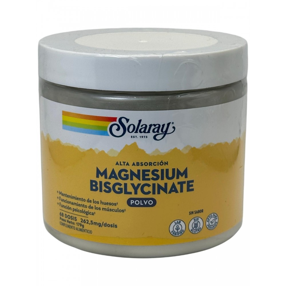 Magnesium Bisglycinate mejorado (Bisglicinato) en POLVO 262,5gr de Solaray SOLARAY SOLA-79596 Articulaciones, Huesos, Tendone...