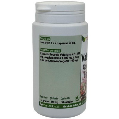 Valeriana 1.800mg HBC 90 Cápsulas de Manabíos Manabios 111567 Estados emocionales, ansiedad, estrés, depresión, relax salud.bio