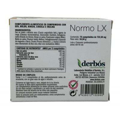 Normo LX 75 comprimidos de derbós Derbós DER-15099 Laxantes salud.bio