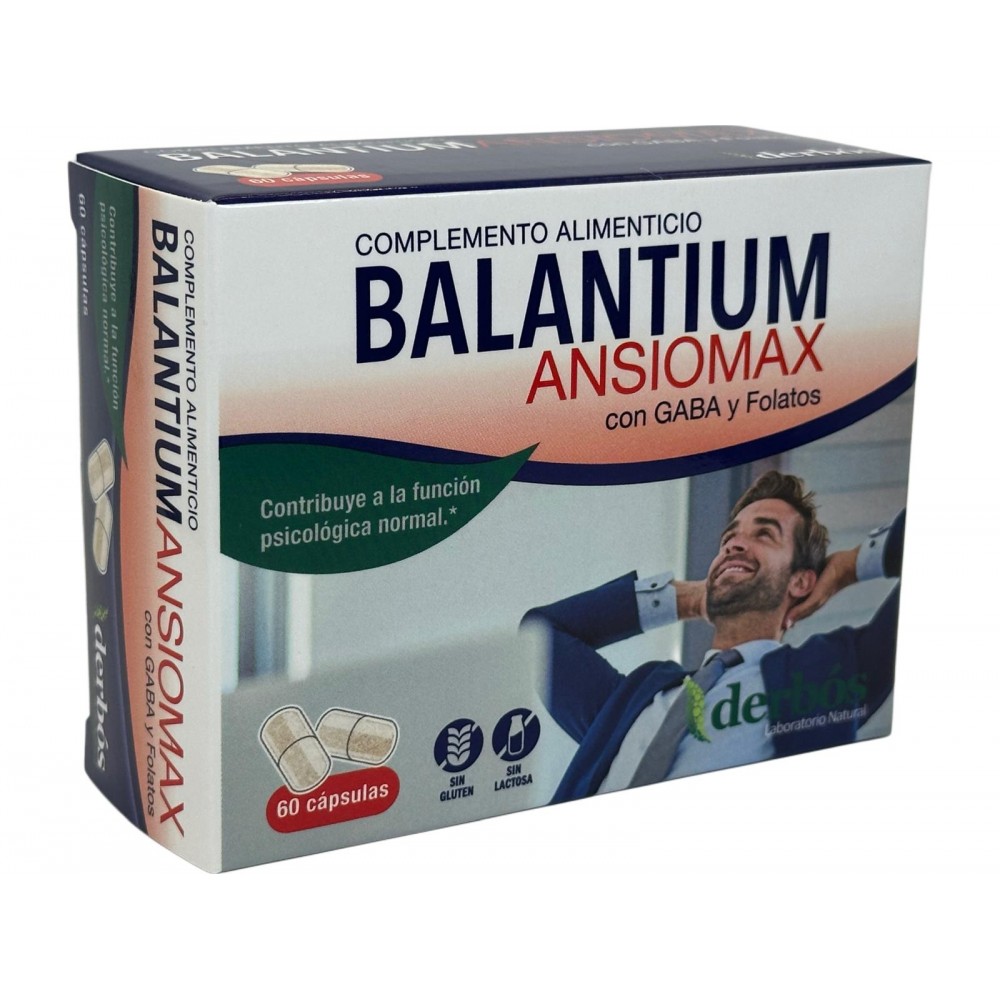 Balantium ANSIOMAX con GABA y Folatos 60 Cápsulas de derbós Derbós DER-15224 Estados emocionales, ansiedad, estrés, depresión...