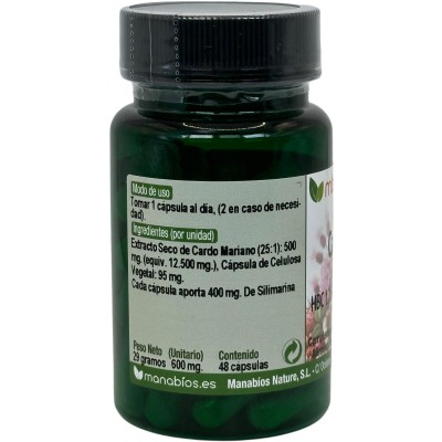 Cardo Mariano Concentración Máxima 12.500 mg en 48 cápsulas de Manabíos Manabios 111207 Higado y sistema hepatobiliar salud.bio