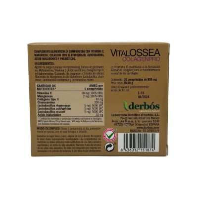 VitalOSSEA COLAGENPRO 30 comprimidos de derbós Derbós DER-15187 Articulaciones, Huesos, Tendones y Musculos, componen el Apar...