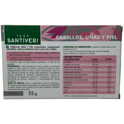Cabello Uñas y Piel (nutrientes específicos) 48 Cápsulas de Santiveri Santiveri  SAN-01153 Piel, Cabello y Uñas, Complementos...
