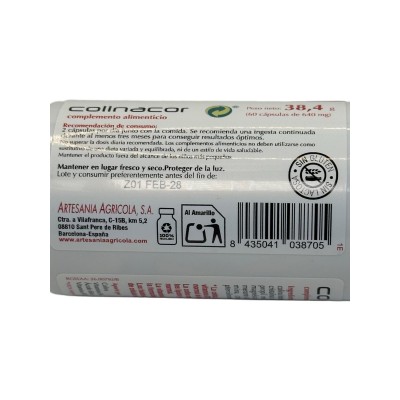 Colinacor (Cuida tu corazón*) con colina 30 cápsulas de Plantis Artesania Agrícola ART-03870 Sistema cardiovascular salud.bio