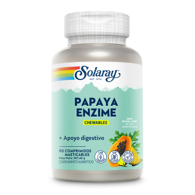 Papaya Enzimas digestivas 90 comprimidos masticables de Solaray SOLARAY SOLA-26535 Ayudas aparato Digestivo salud.bio