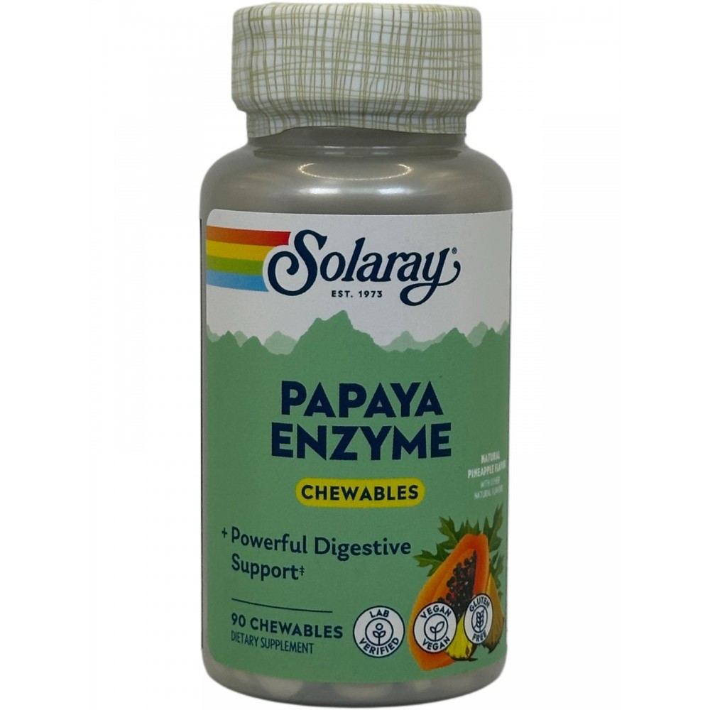 Papaya Enzimas digestivas 90 comprimidos masticables de Solaray SOLARAY SOLA-26535 Ayudas aparato Digestivo salud.bio