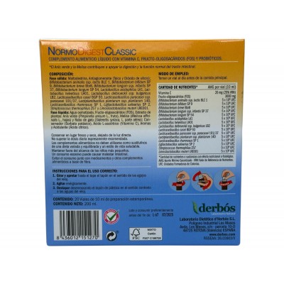 Normodigest Clasic 20 Viales de derbós Derbós DER-15127 Ayudas aparato Digestivo salud.bio