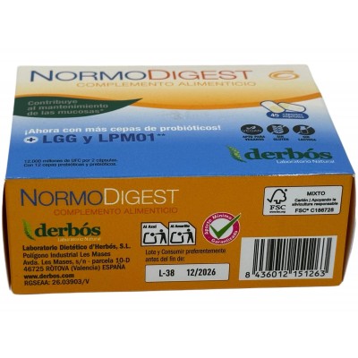 Normodigest 45 cápsulas de derbós Derbós DER-15126 Ayudas aparato Digestivo salud.bio