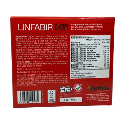 LINFABIR SUPER FORTE (Piernas cansadas) 20 Viales de derbós Derbós DER-15190 Sistema circulatorio salud.bio