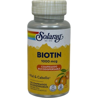 Biotin (biotina) 1000mcg 100 comprimidos (Bucodispensables) Apto para veganos de Solaray SOLARAY SOLA-11203 Piel, Cabello y U...