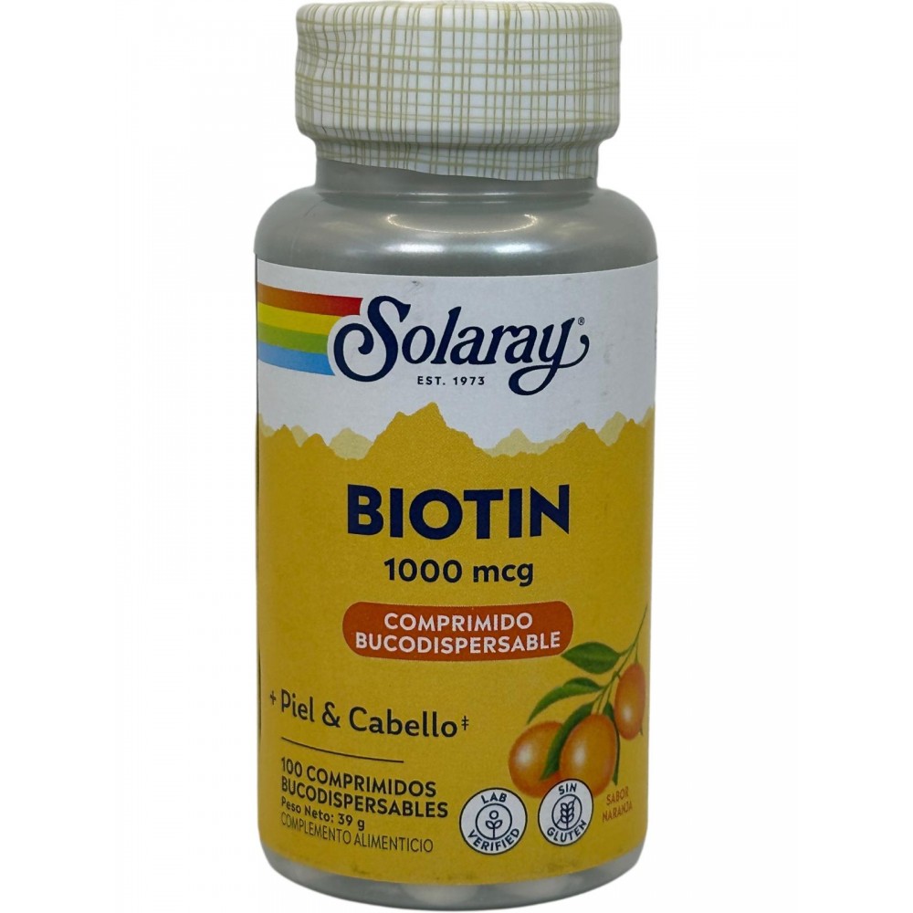 Biotin (biotina) 1000mcg 100 comprimidos (Bucodispensables) Apto para veganos de Solaray SOLARAY SOLA-11203 Piel, Cabello y U...