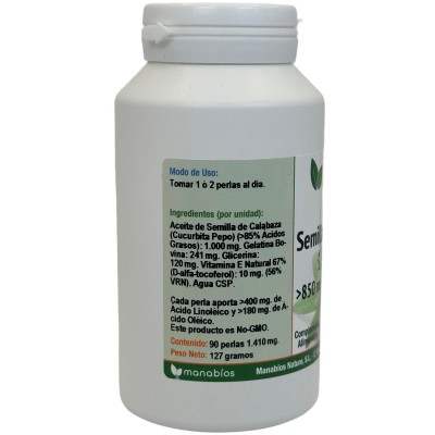 Aceite de Semillas de Calabaza 1.000mg. 90 perlas de Manabios Manabios 111563 Bienestar urinario. Ayuda en el bienestar urina...