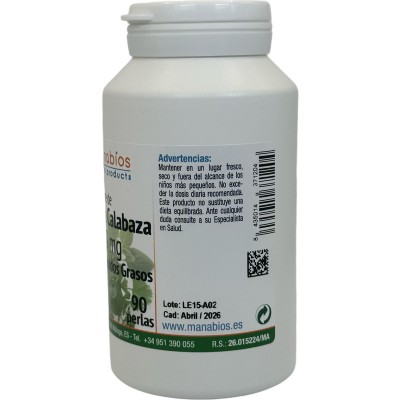 Aceite de Semillas de Calabaza 1.000mg. 90 perlas de Manabios Manabios 111563 Bienestar urinario. Ayuda en el bienestar urina...