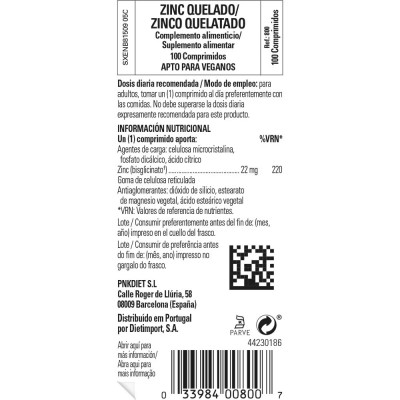 Zinc quelado 22mg 100 Comprimidos Solgar Solgar SOL-800 Sistema inmunitario salud.bio