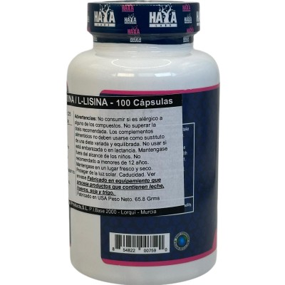 L-Arginina L-ornitina L-lisina 100 Caps. de Haya labs Haya Labs 15680 Aminoácidos salud.bio