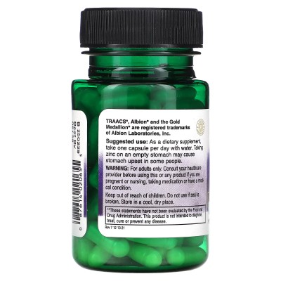 Zinc Quelado (Albion®) 30mg 100 Cápsulas de Swanson Swanson SWV-02065 Sistema inmunitario salud.bio