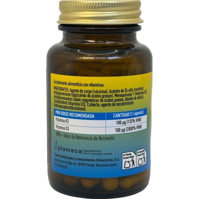 Vitamina D3 + K2 60 cápsulas de Plameca Plameca PLA-84588 Vitamina A y D salud.bio