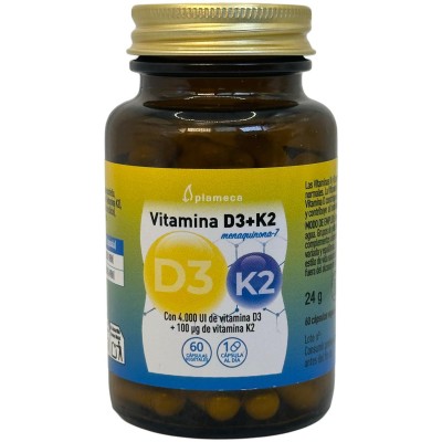 Vitamina D3 + K2 60 cápsulas de Plameca Plameca PLA-84588 Vitamina A y D salud.bio