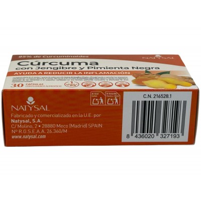Cúrcuma con jengibre y pimienta negra (Ayuda a reducir la inflamación) 30 cápsulas de Natysal Natysal NAT-32719 Suplementos N...