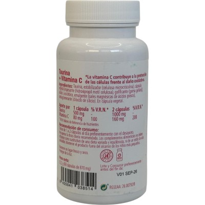 Taurina + Vitamina C (Contra los radicales libres)* 60 Cápsulas de Plantis Artesania Agrícola ART-03851 Cansancio, fatiga, as...