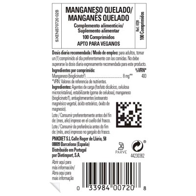 Manganeso Quelado 100 Comprimidos de Solgar Solgar 100720 Suplementos Minerales  salud.bio