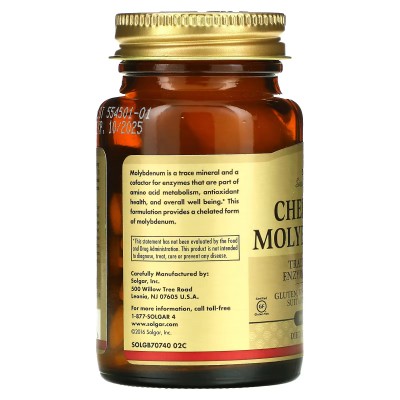 Quelato de molibdeno, 100 comprimidos de Solgar Solgar SOL-00740 Suplementos Minerales  salud.bio