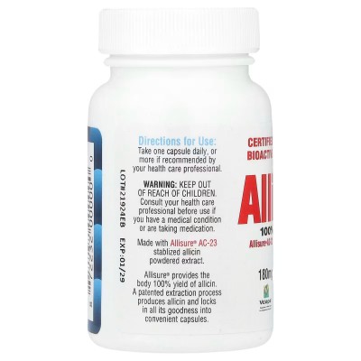 Allicin 100% cápsulas de polvo de alicina (Ajo) 180 mg, 30 cápsula vegetales de Allimax Allimax ALL-00000 Ayudas niveles Cole...