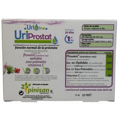 UriProstat (ayuda función normal próstata) 30 cápsulas de Pinisan Pinisan PIN-00264 Bienestar urinario. Ayuda en el bienestar...