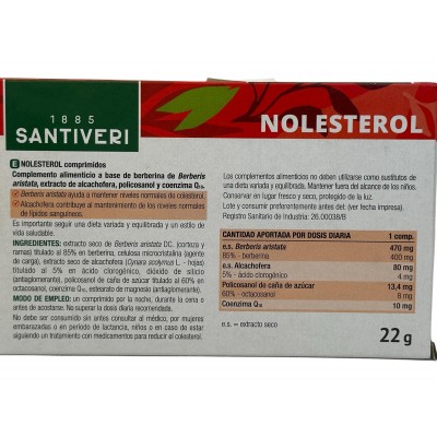 NOLESTEROL (Ayuda a tu colesterol) 400mg Berberina 30 comprimidos de Santiveri Santiveri  SAN-04682 Ayudas niveles Colesterol...