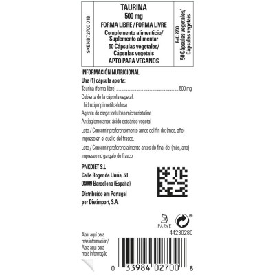 Taurina 500 mg. 50 cápsulas de Solgar Solgar 012700 Cansancio, fatiga, astenia primaveral salud.bio