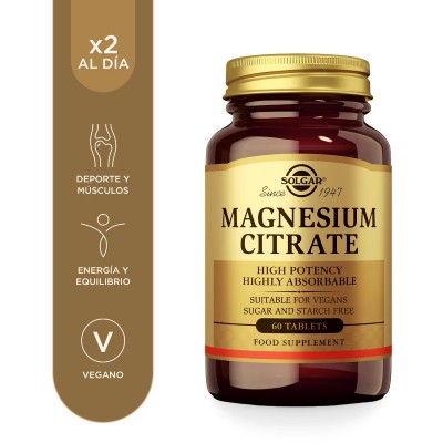 Citrato de Magnesio 200mg (60 ó 120 Comprimidos) de Solgar Solgar 183 Suplementos Minerales  salud.bio