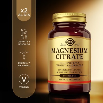 Citrato de Magnesio 200mg (60 ó 120 Comprimidos) de Solgar Solgar 183 Suplementos Minerales  salud.bio