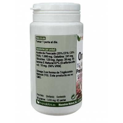 Omega 3 TG Premium 32:25 1.000mg 60+2 Perlas de Manabios Manabios MANA-37148 Sistema cardiovascular salud.bio