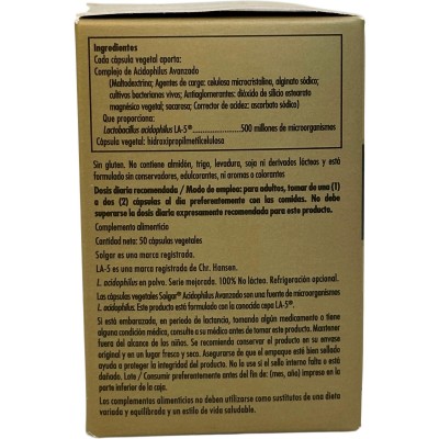 PROBIÓTICO Avanzado Acidophilus (Advanced acidophilus) 50 cápsulas vegetales de solgar Solgar SOL-00751 Ayudas aparato Digest...
