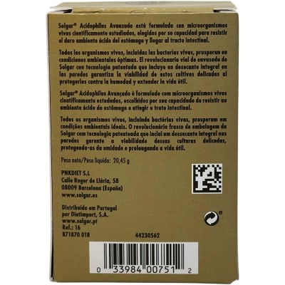 PROBIÓTICO Avanzado Acidophilus (Advanced acidophilus) 50 cápsulas vegetales de solgar Solgar SOL-00751 Ayudas aparato Digest...