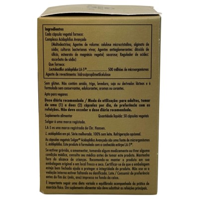 PROBIÓTICO Avanzado Acidophilus (Advanced acidophilus) 50 cápsulas vegetales de solgar Solgar SOL-00751 Ayudas aparato Digest...
