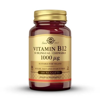 Vitamina B12 1.000 μg (1.000 mcg) Cianocobalamina masticable (en 100 ó 250 comprimidos) de Solgar Solgar  Vitamina B salud.bio